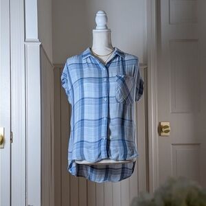 Anthropologie Cloth & Stone Blue Plaid Button Front Shirt Size S